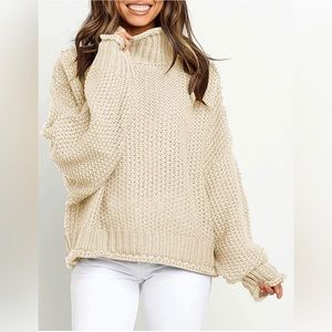 ZESICA Turtleneck Sleeve Loose Oversized Chunky Knitted Sweater